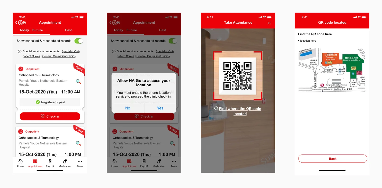 HA Go — Check-in QR code and cancelling an appointment